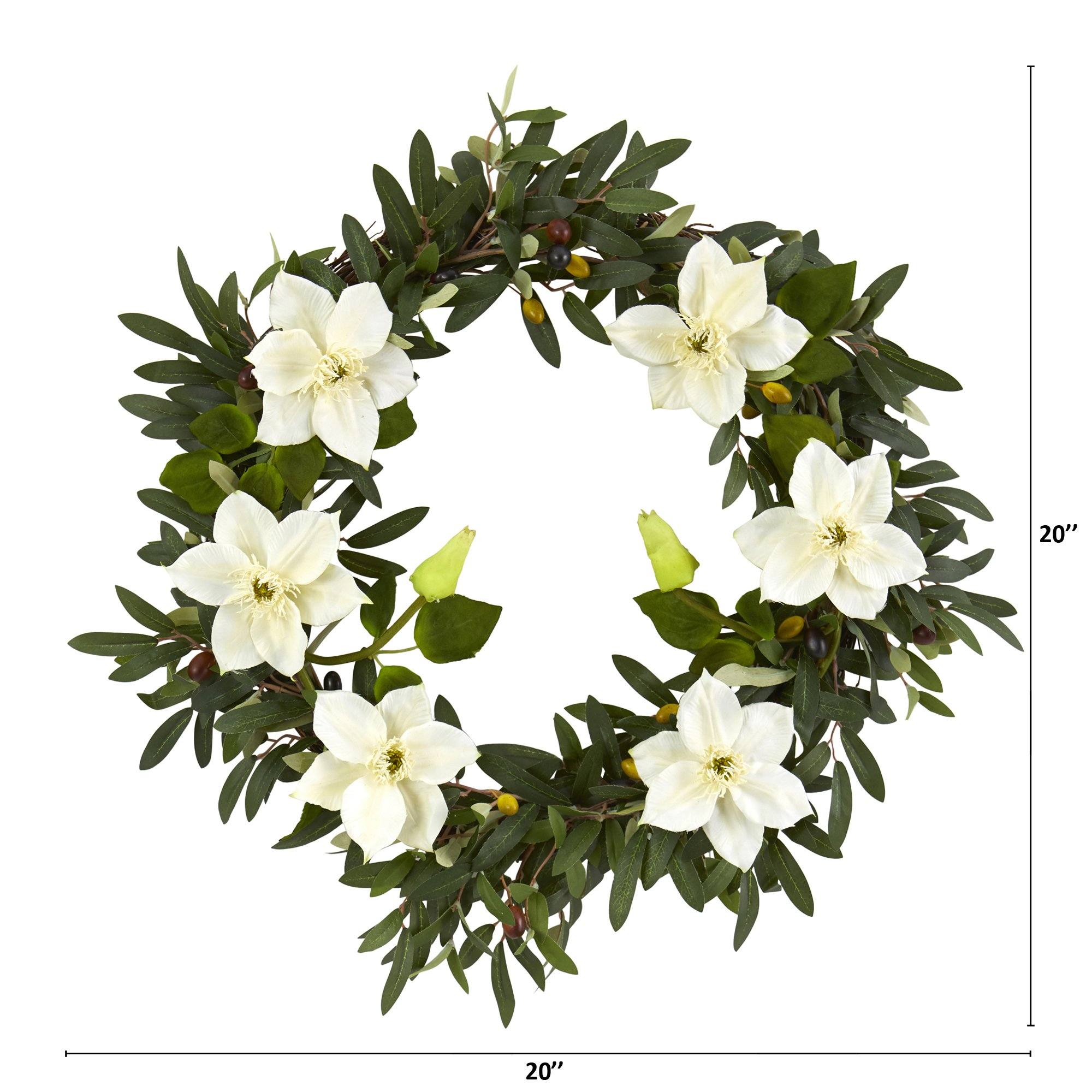 20” Olive and Anemone Artificial Wreath