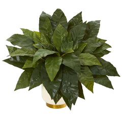 21” Bird’s Nest Fern Artificial Plant in Cream Planter with Gold Base