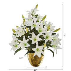 21” Lily Artificial Arrangement in Designer Gold Bowl