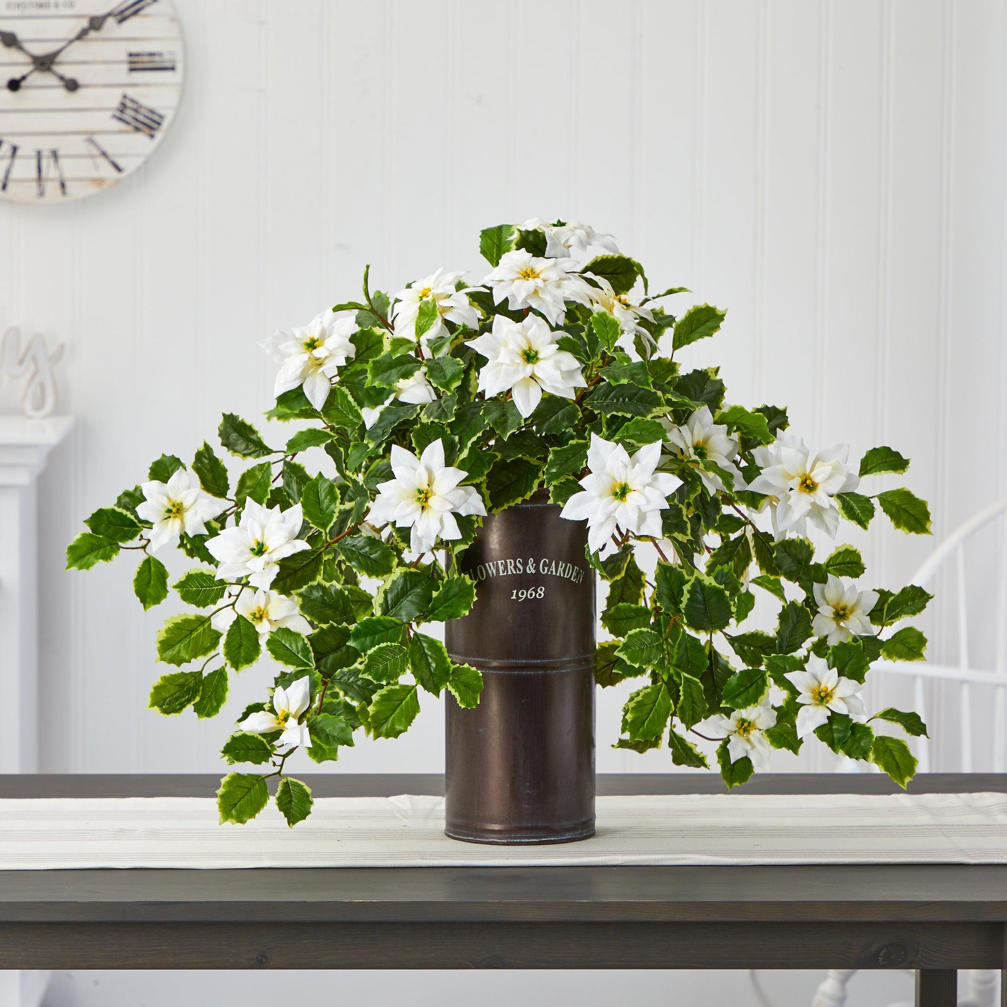 21” Poinsettia and Variegated Holly Artificial Plant in Decorative Planter (Real Touch)