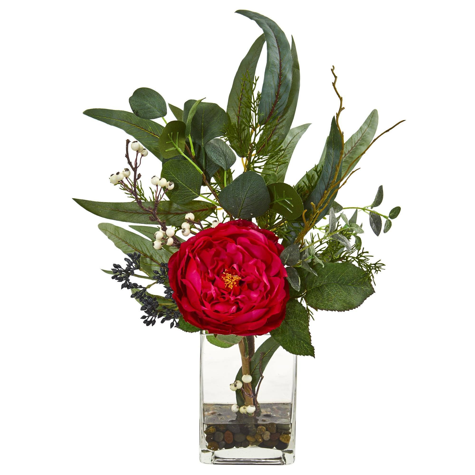 21” Rose and Eucalyptus Artificial Arrangement