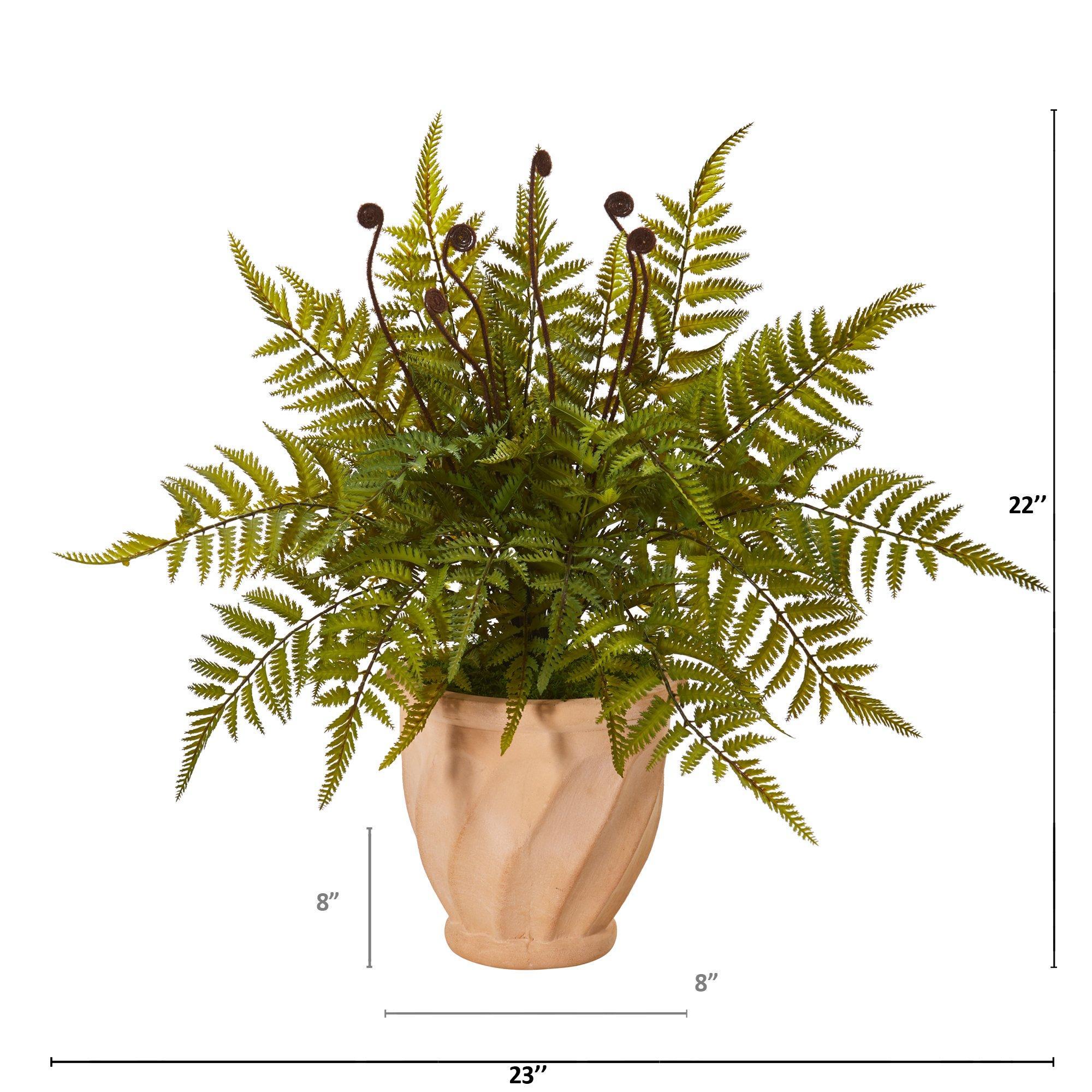 22” Fern Artificial Plant in Orange Planter