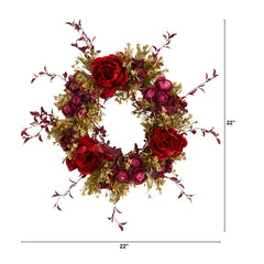 22” Peony and Rose Artificial Wreath