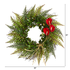 23” Assorted Fern and Calla Lily Artificial Wreath