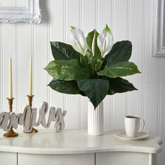 23” Mixed Spathiphyllum Artificial Plant in White Planter