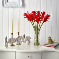 23” Star Bromeliad Artificial Arrangement in Glass Vase