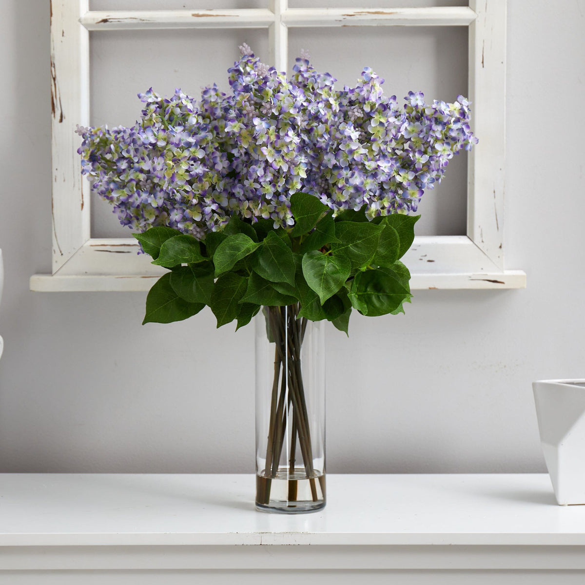 24” Artificial Lilac  Arrangement with  Cylinder Glass Vase