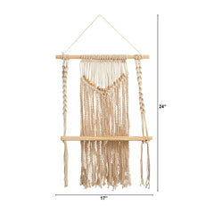 24" Boho Chic Wood Macrame Single Shelf Woven Beads Wall Art Décor"