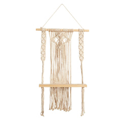 24" Boho Chic Wood Macrame Single Shelf Woven Diamond Wall Art Décor"