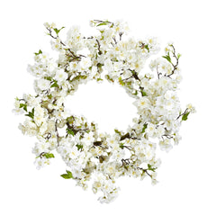 24” White Flower Blossom Wreath