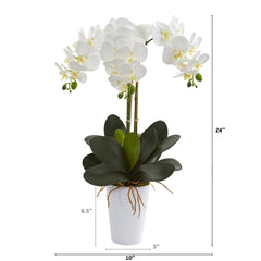 24” Phalaenopsis Orchid Artificial Arrangement in White Vase