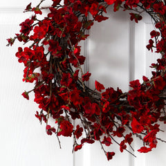 24” Artificial Red Plum Blossom Wreath