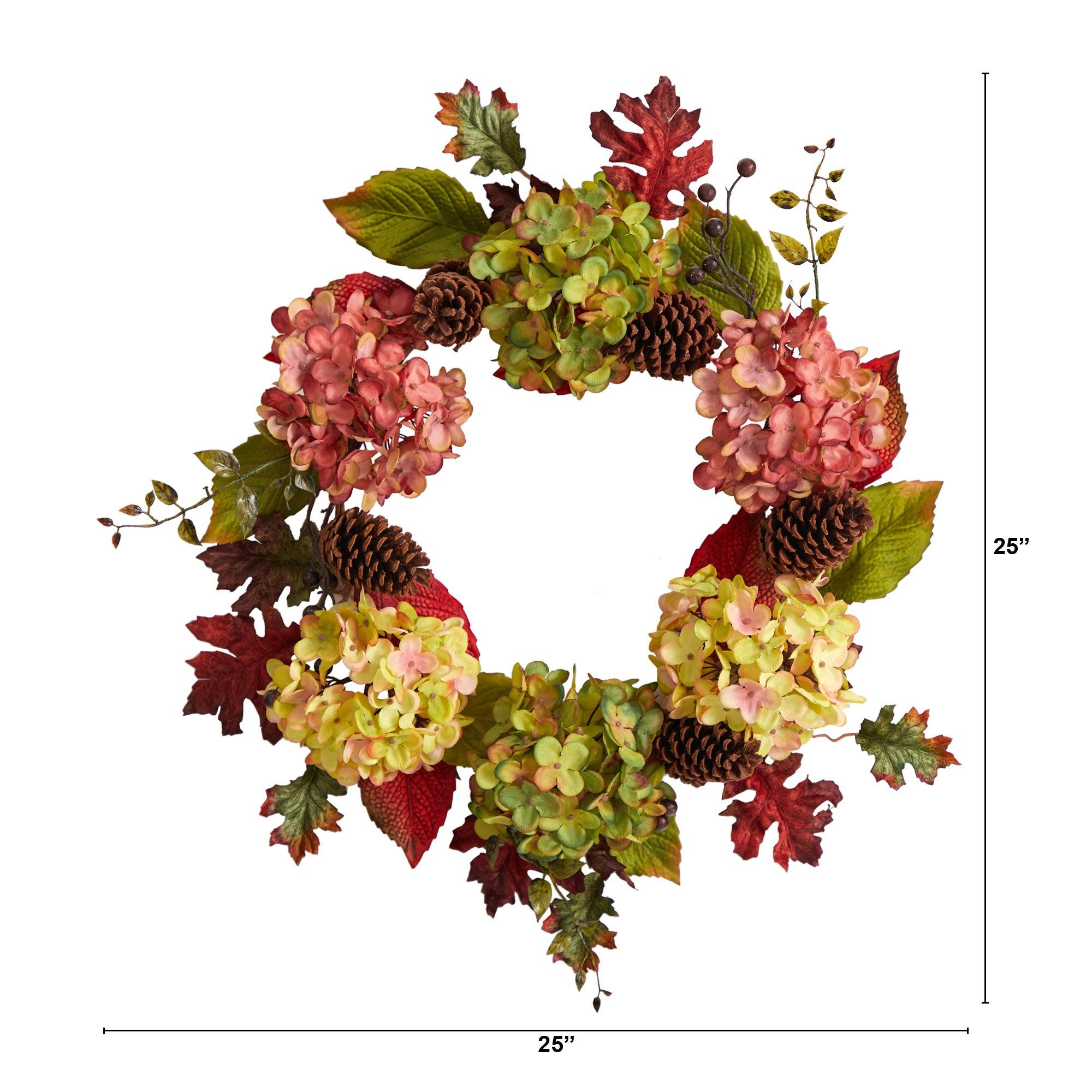 25” Autumn Hydrangea and Pinecones Fall Artificial Wreath