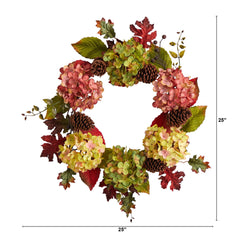 25” Autumn Hydrangea and Pinecones Fall Artificial Wreath