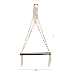 25” x 16” Macrame Wall Hanging with Wooden Shelf