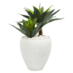 26” Double Agave Artificial Plant in White Planter