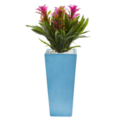 26” Triple Bromeliad Artificial Plant in Turquoise Tower Vase