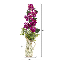 27” Bougainvillea and Eucalyptus Artificial Arrangement in Floral Pitcher