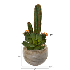 27” Mixed Succulent Artificial Plant in Sand Colored Planter