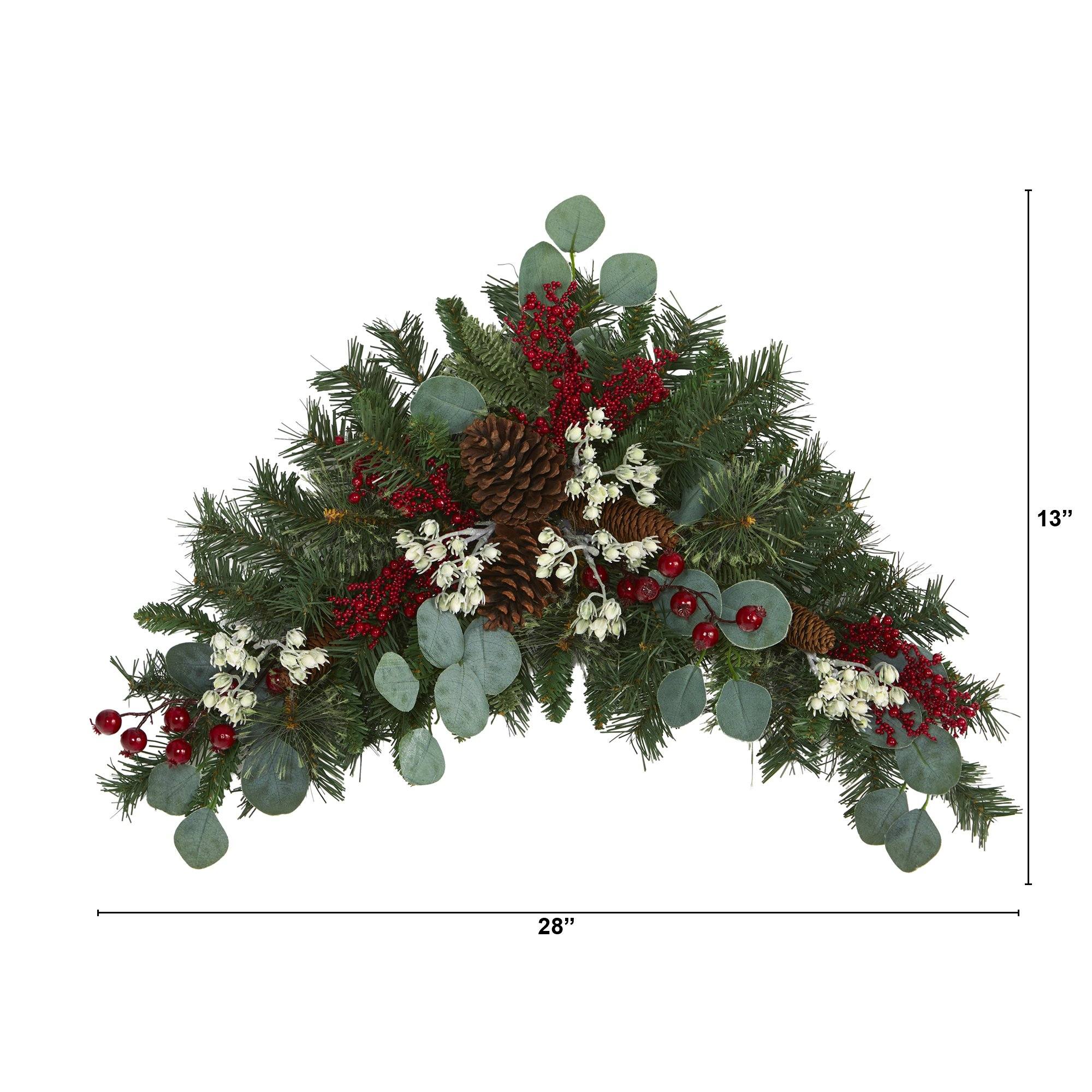 28” Eucalyptus and Pine Artificial Swag with Berries and Pine Cones