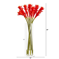 28” Star Bromeliad Artificial Arrangement in Cylinder Vase