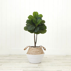 3' Artificial Fiddle Leaf Fig Tree with Handmade Cotton & Jute Woven Basket DIY Kit