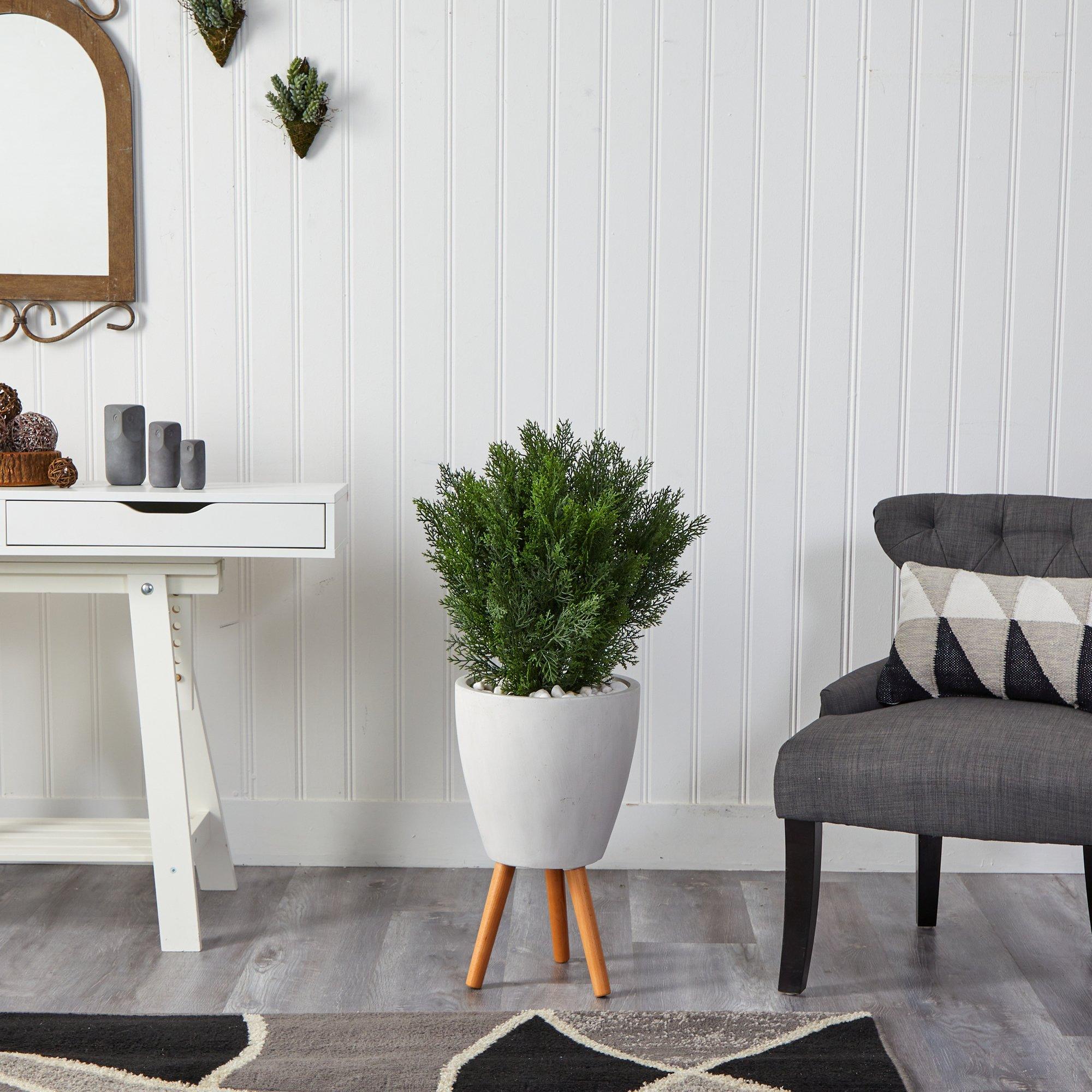 3’ Cedar Artificial Tree in White Planter with Stand (Indoor/Outdoor)