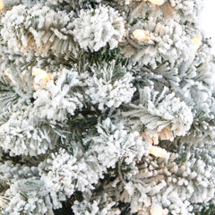 3’ Flocked Pencil Artificial Christmas Tree with 50 Clear Lights and 132 Bendable Branches in White Urn