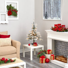 3’ Flocked West Virginia Spruce Artificial Christmas Tree with 50 Clear Lights and 142 Branches