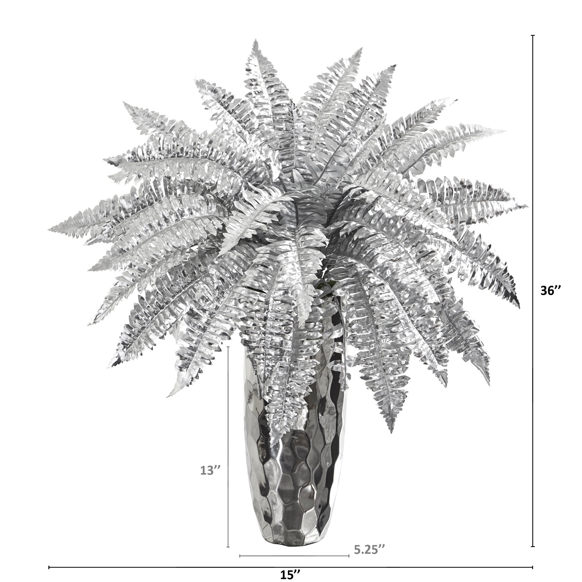 3’ Metallic Silver Boston Fern Artificial Plant in Silver Planter