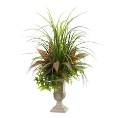 3’ Mixed Grass, Dracena, Sage Ivy & Fern w/Planter