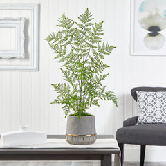 3’ Ruffle Fern Artificial Tree in Stoneware Planter with Gold Trimming