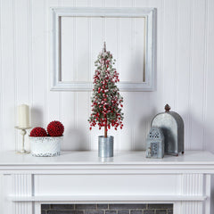 30” Flocked Berry Artificial Christmas Tree in Decorative Planter
