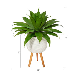 33” Agave Succulent Artificial Plant in White Planter with Stand