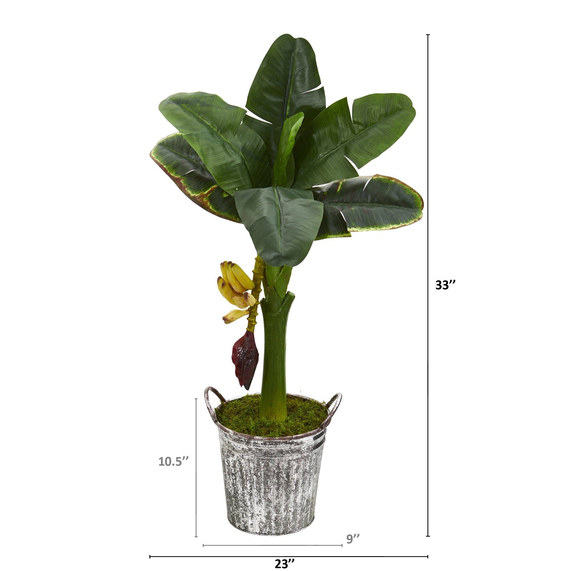 33” Banana Artificial Tree in Vintage Metal Pail