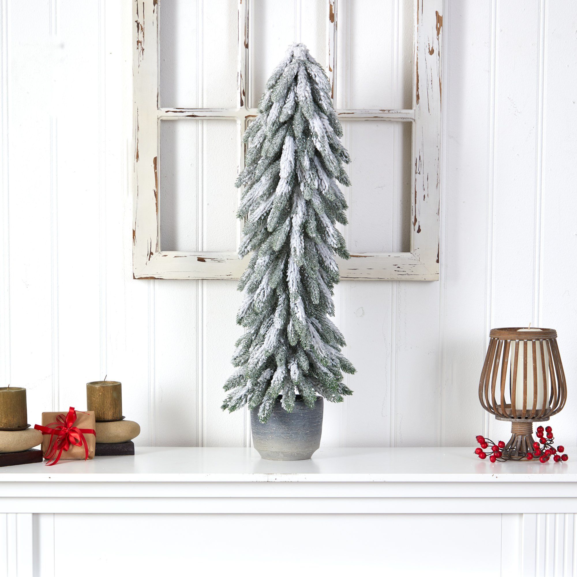 33” Flocked Artificial Christmas Tree in Decorative Planter