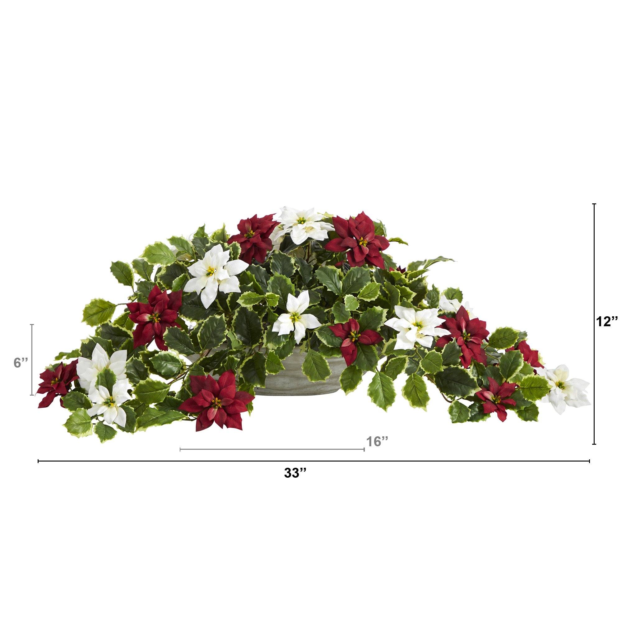 33” Poinsettia and Variegated Holly Artificial Plant in Planter (Real Touch)