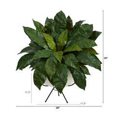 34” Bird’s Nest Fern Artificial Plant in White Planter with Metal Stand