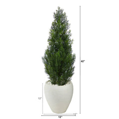 3.5’ Mini Cedar Artificial Pine Tree in White Planter (Indoor/Outdoor)