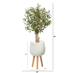 3.5’ Olive Artificial Tree in White Planter with Stand
