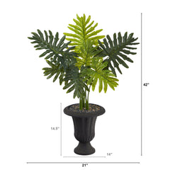 3.5’ Philodendron Artificial Plant in Charcoal Urn (Real Touch)