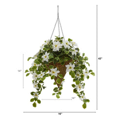 3.5’ Poinsettia and Variegated Holly Artificial Plant in Hanging Cone Basket (Real Touch)