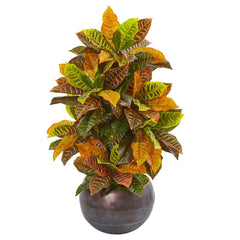 37” Croton Artificial Plant in Metal Bowl (Real Touch)