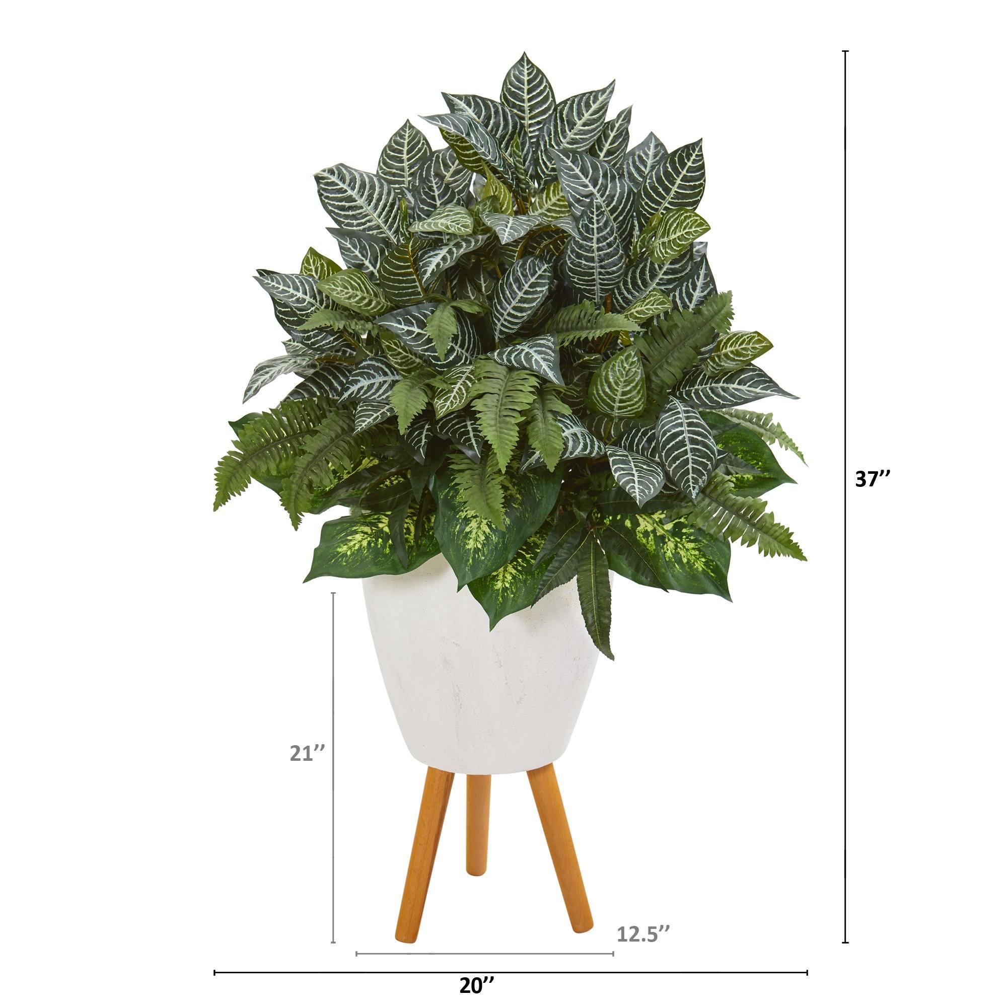 37” Mixed Greens Artificial Plant in White Planter with Stand