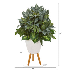37” Mixed Greens Artificial Plant in White Planter with Stand