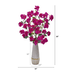 39” Bougainvillea Artificial Arrangement in Stoneware Vase