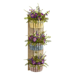 39” Morning Glory Artificial Arrangement in Three-Tiered Wall Decor Planter