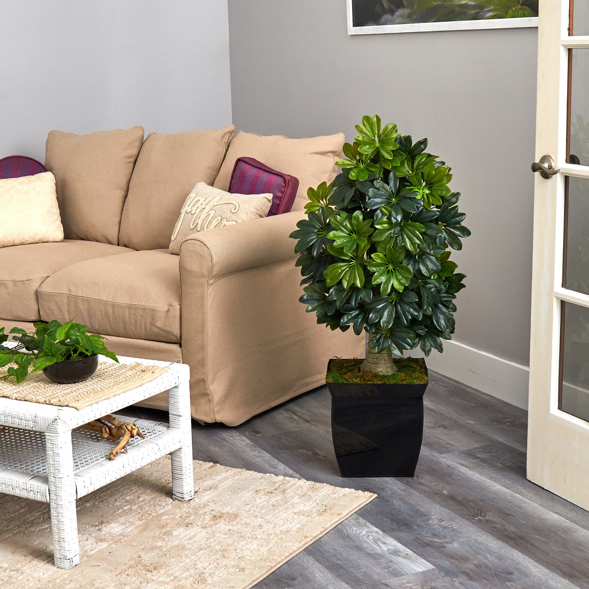 39” Schefflera Artificial Tree in Black Metal Planter (Real Touch)