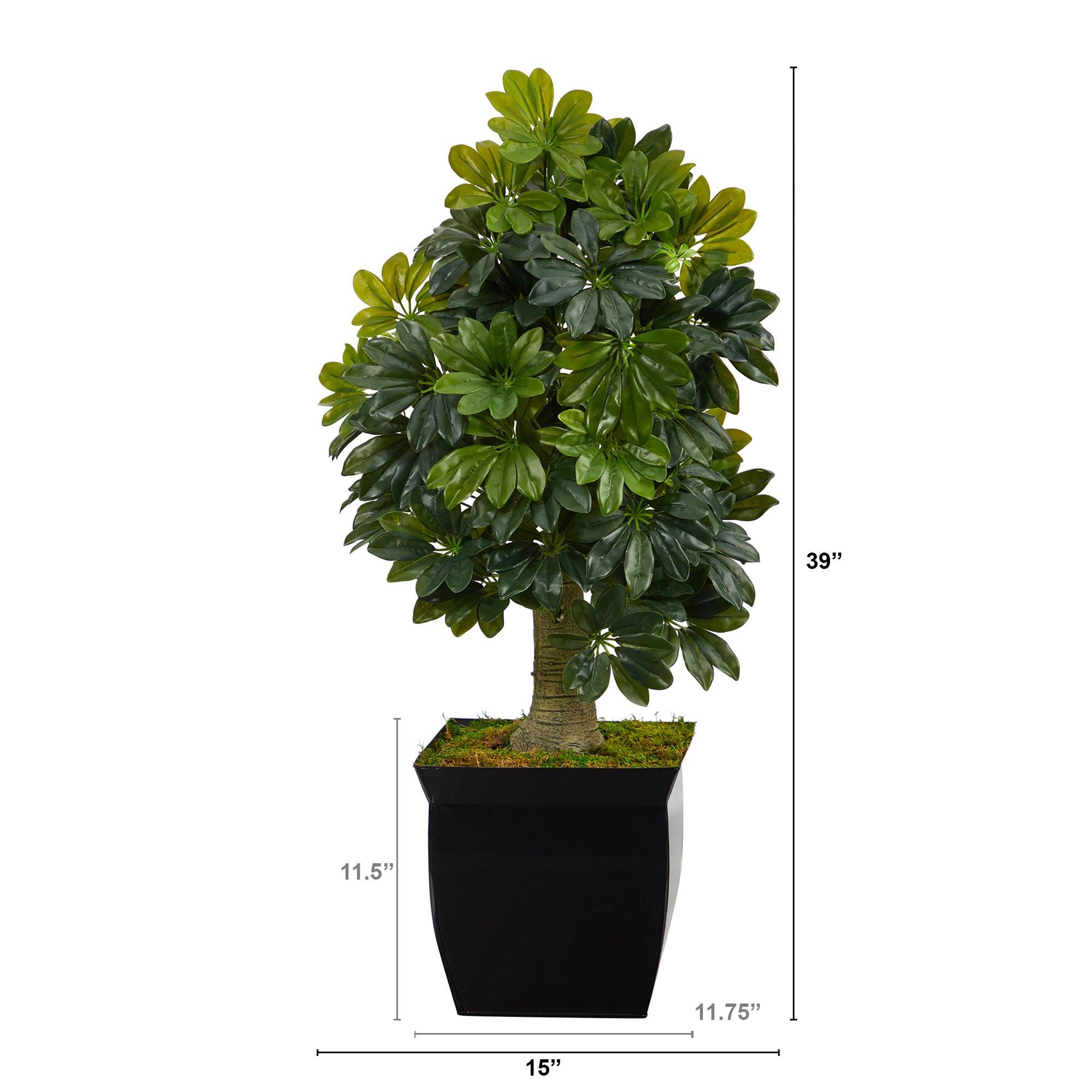 39” Schefflera Artificial Tree in Black Metal Planter (Real Touch)