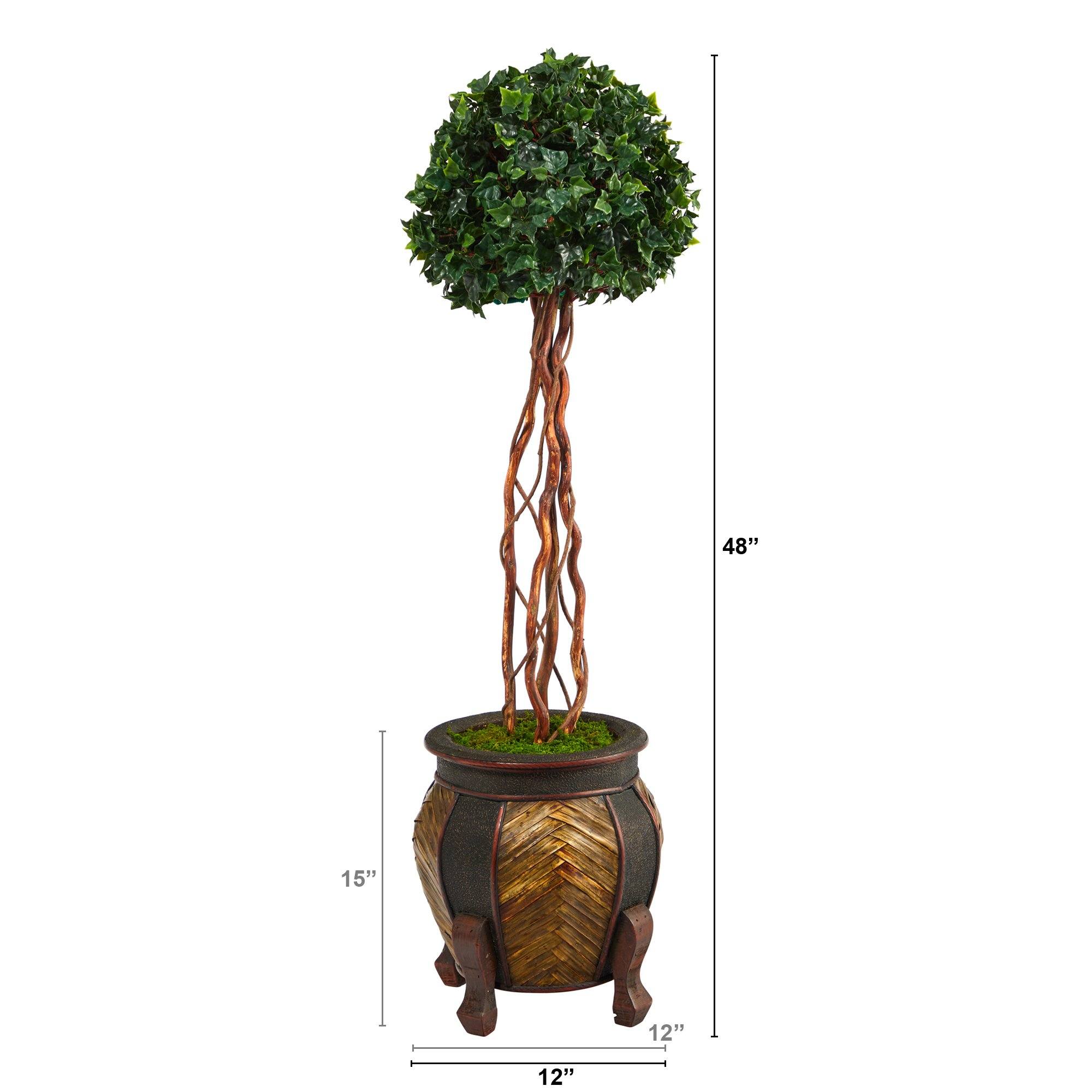 4’ English Ivy Topiary Single Ball Artificial Tree in Decorative Planter  (Indoor/Outdoor)